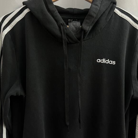 Adidas Women's MEDIUM Black Striped Long Sleeve Pullover Hoodie Sweater - Picture 3 of 11